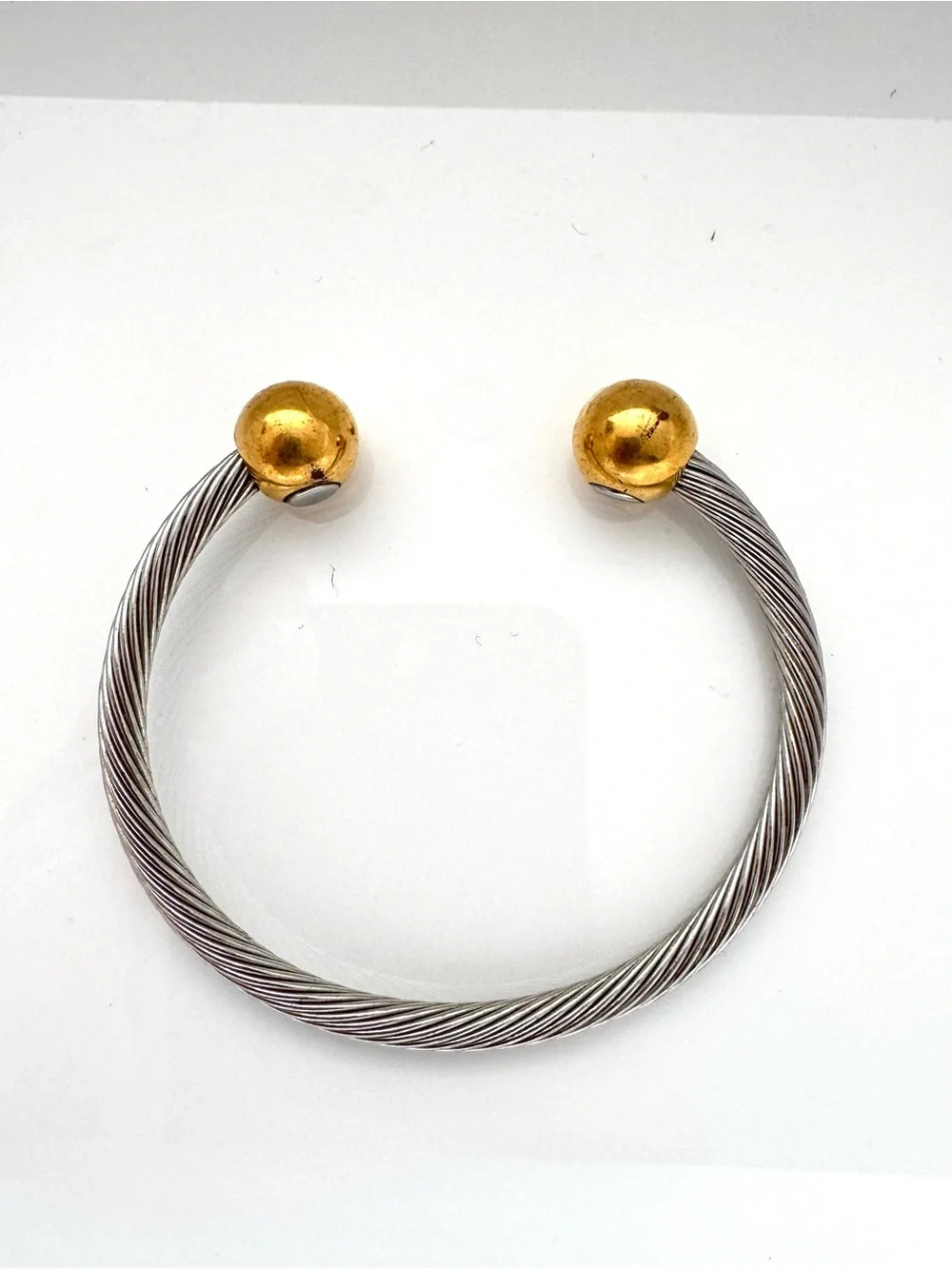 Two-tone Twisted Cable Cuff Bracelet Gold Accent Silver Bracelet  Minimal Cuff
